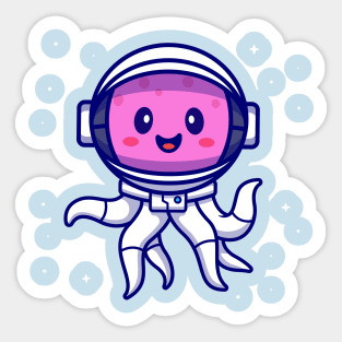 Cute Octopus Astronaut Cartoon Sticker